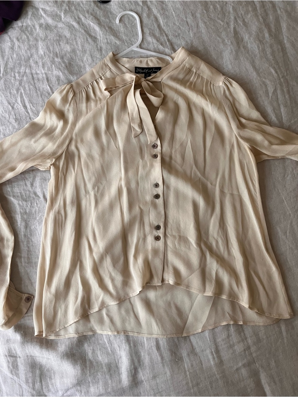 Elizabeth and James Cream Tie-Neck Silk Blouse, Vintage Ivory Cream.